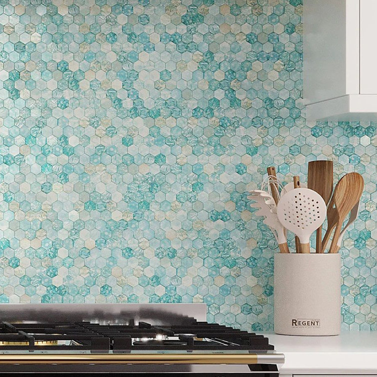 Aqua Iridescent Hexagon Glass Mosaic Tile for Wall and Floor
