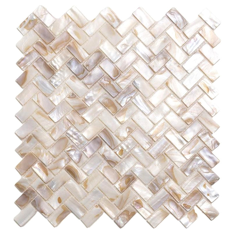 Polished White and Beige Mother of Pearl Mosaic Tile