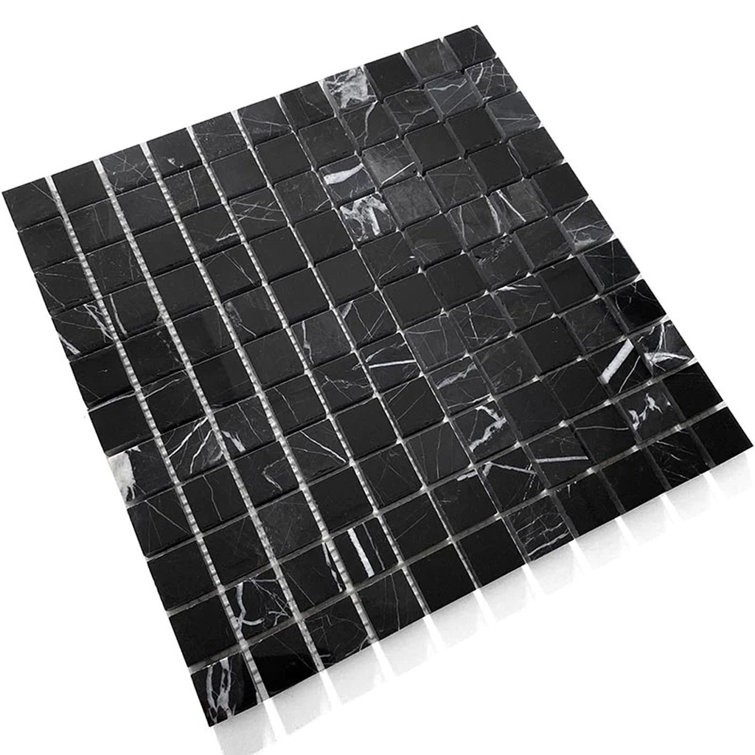 Nero Marquina Black Marble Square Mosaic Tile 16" x 16"