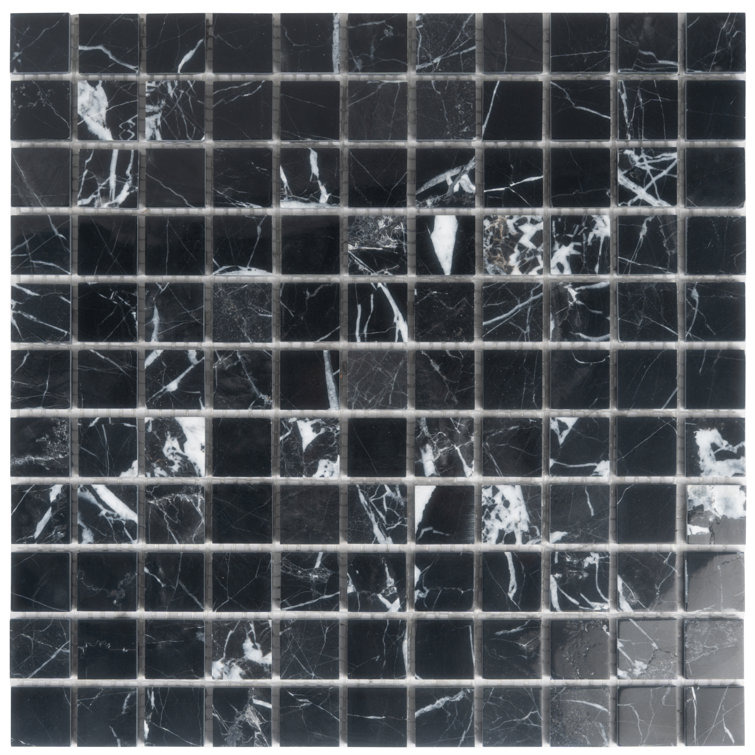 Nero Marquina Black Marble Square Mosaic Tile 16" x 16"