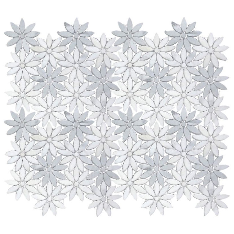 Polished White and Gray Floral Marble Mosaic Tile