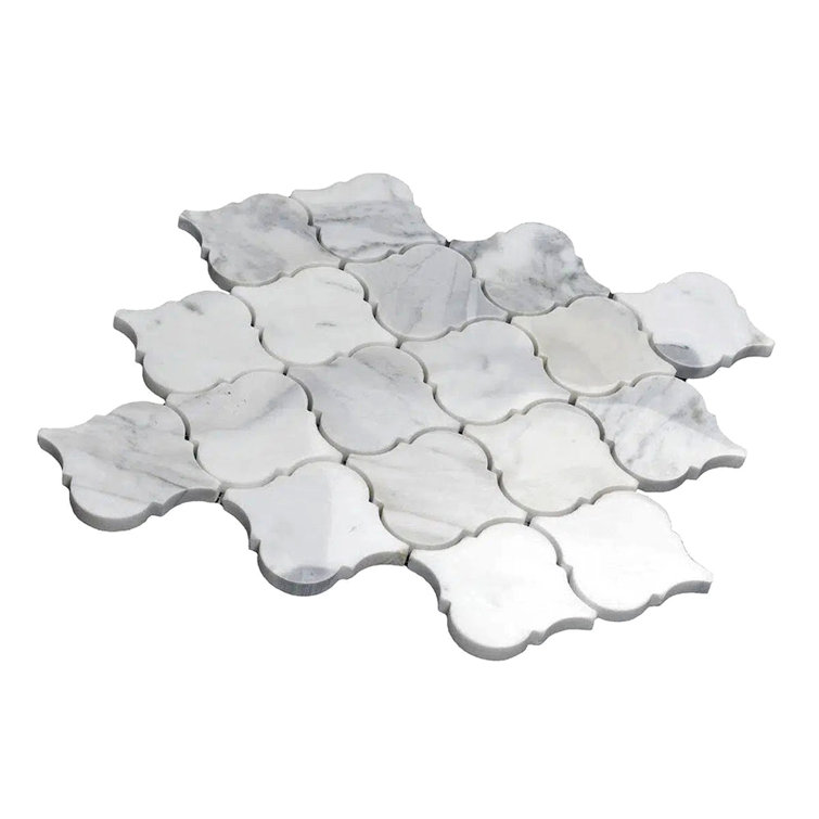 Polished White Calacatta Marble Arabesque Mosaic Tile 16" x 16"