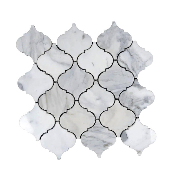 Polished White Calacatta Marble Arabesque Mosaic Tile 16" x 16"