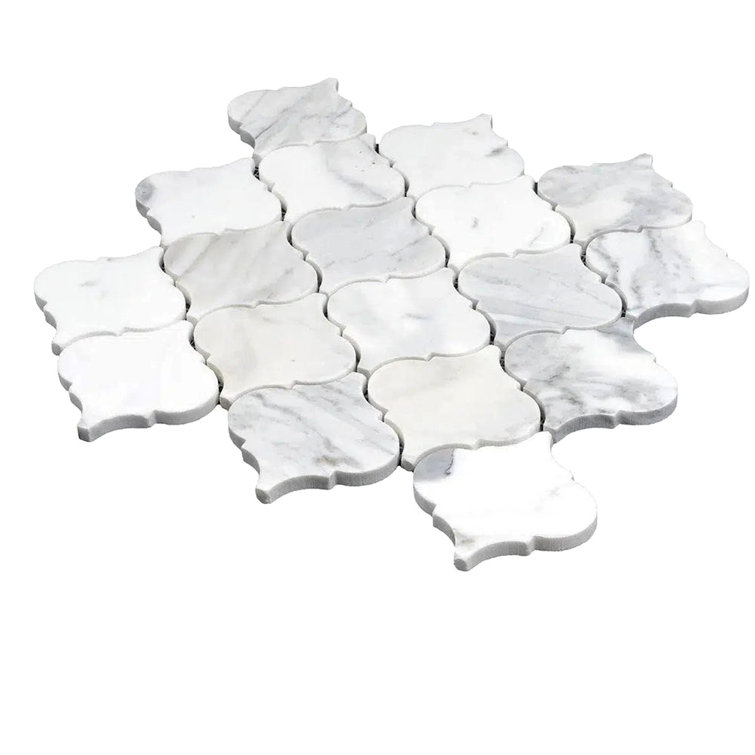 Polished White Calacatta Marble Arabesque Mosaic Tile 16" x 16"
