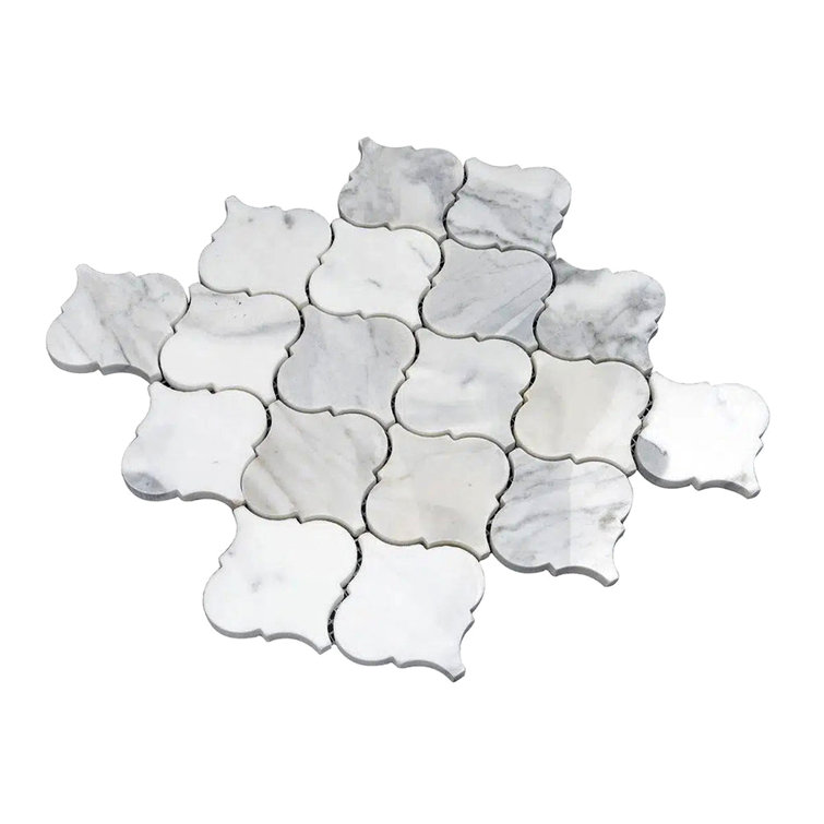 Polished White Calacatta Marble Arabesque Mosaic Tile 16" x 16"