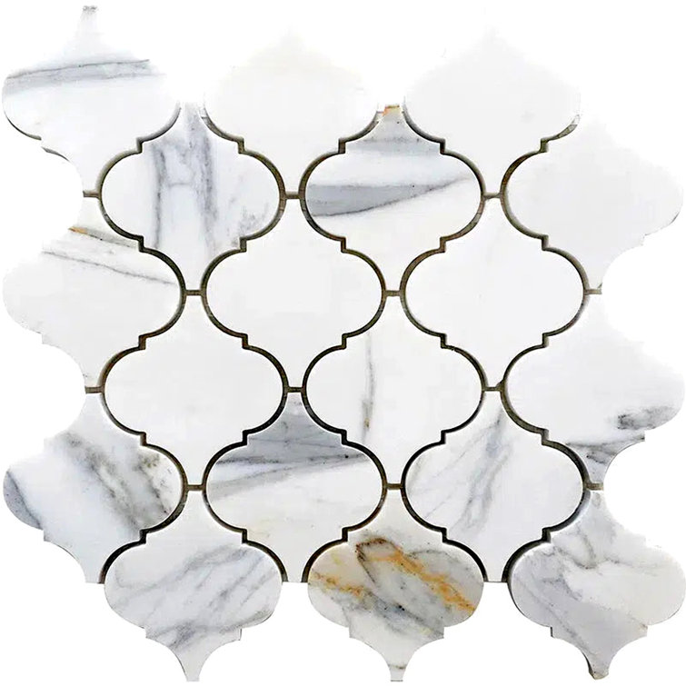 Polished White Calacatta Marble Arabesque Mosaic Tile 16" x 16"
