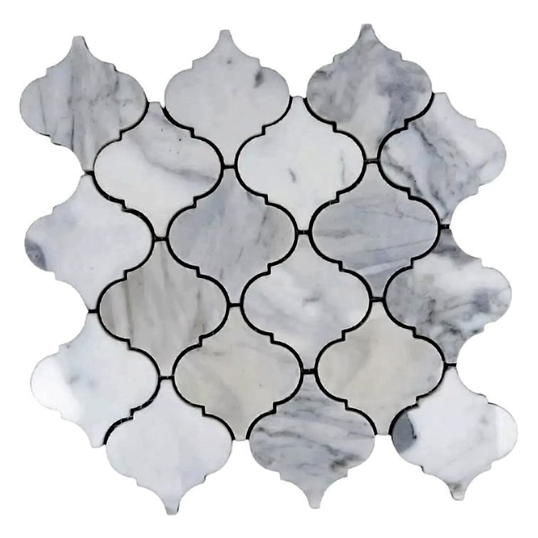 Polished White Calacatta Marble Arabesque Mosaic Tile 16" x 16"