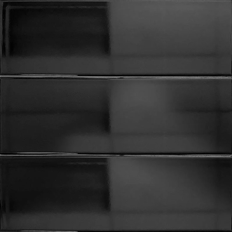Polished Black Ceramic Subway Wall Tile 16" x 16"