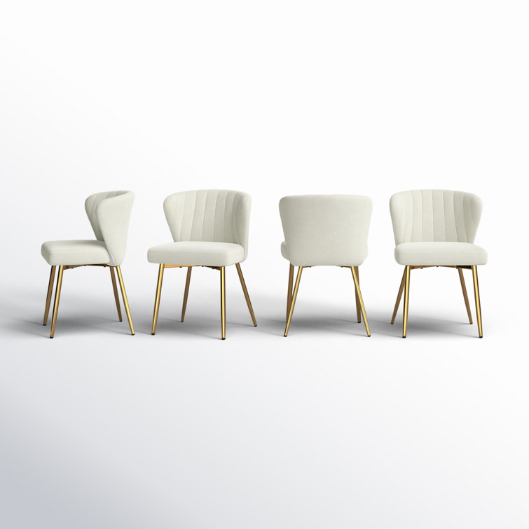 Ivory Velvet Upholstered Wing Back Side Chair Set with Gold Metal Legs
