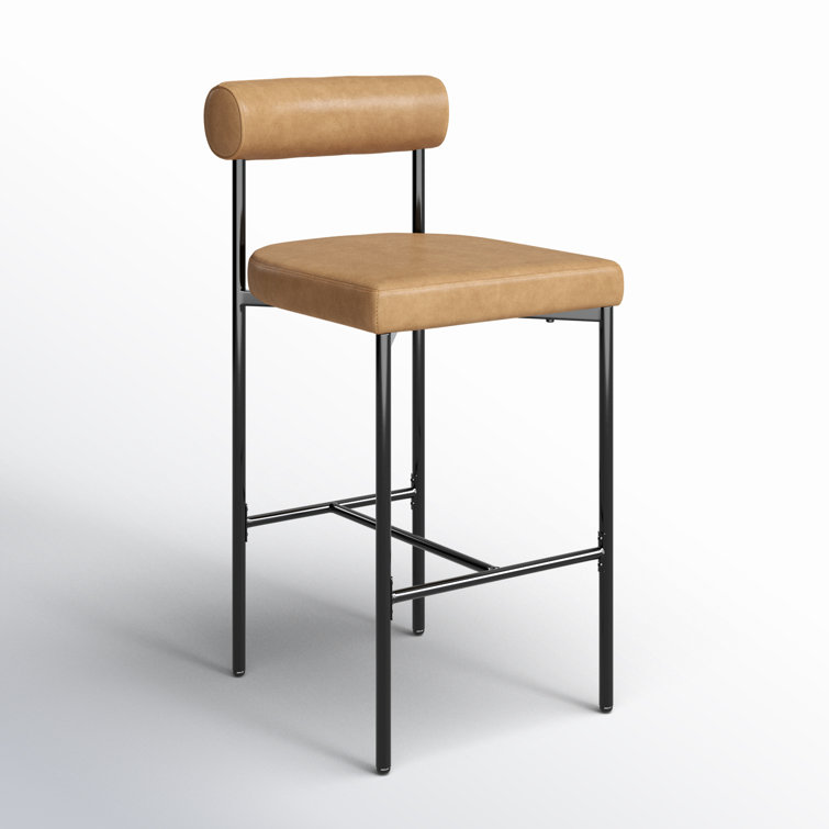 Dahlia Light Brown Leather Counter Height Barstool with Matte Black Metal Legs
