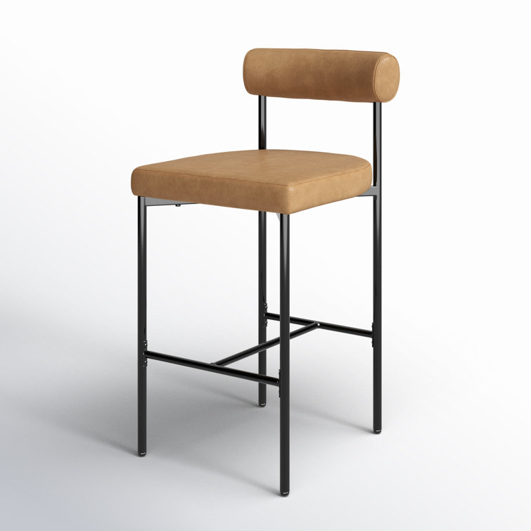 Dahlia Light Brown Leather Counter Height Barstool with Matte Black Metal Legs