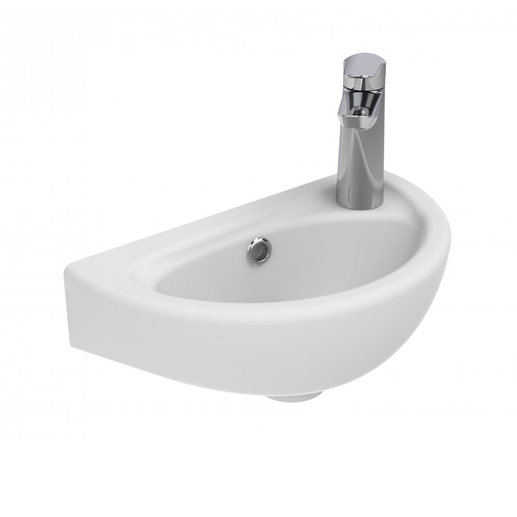 Glossy White Ceramic Wall-Mount Corner Vessel Sink