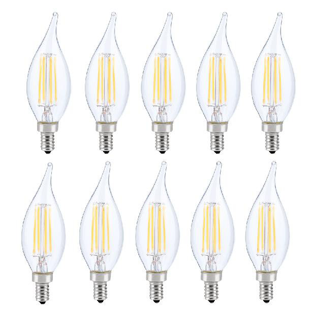 6W Clear Glass LED Dimmable Candle Light Bulb Set