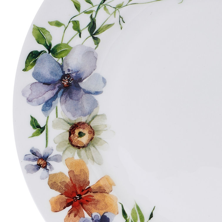 Audrina Floral White Porcelain 12-Piece Dinnerware Set, Service for 4