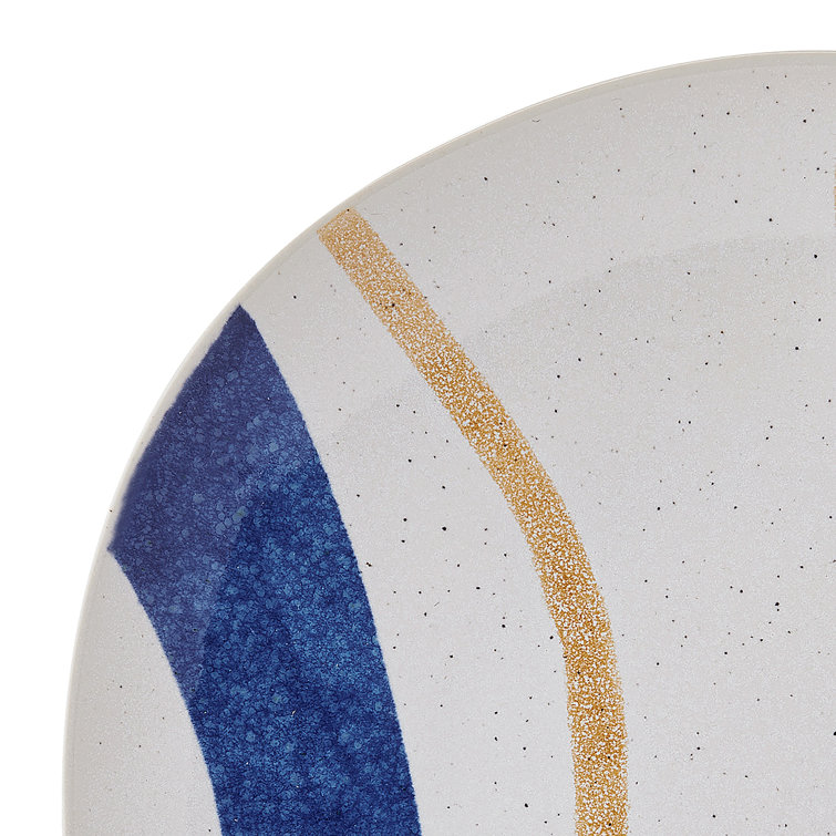Artful Circles Blue and Beige Stoneware Dinnerware Set, Service for 4