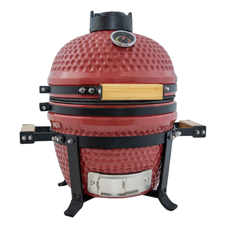 Red Ceramic Tabletop Kamado Charcoal Grill with Smoker