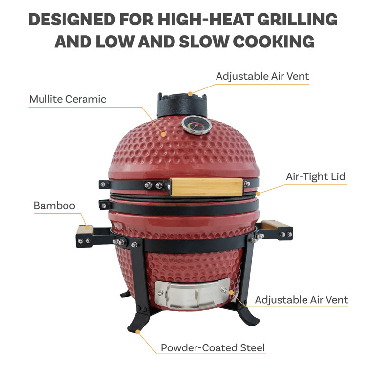 Red Ceramic Tabletop Kamado Charcoal Grill with Smoker