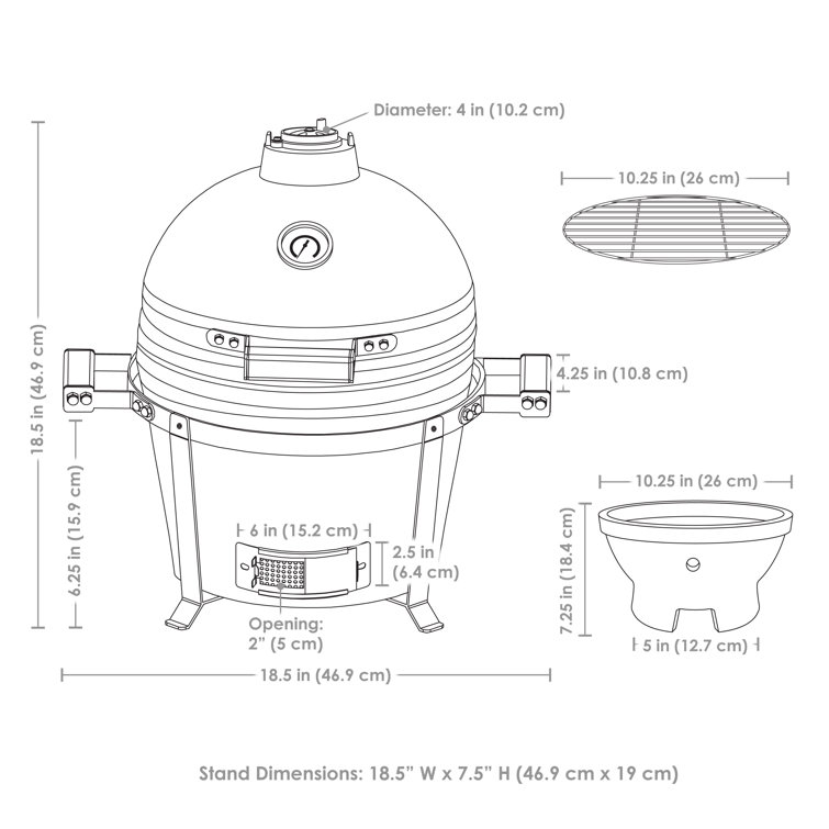 Red Ceramic Tabletop Kamado Charcoal Grill with Smoker