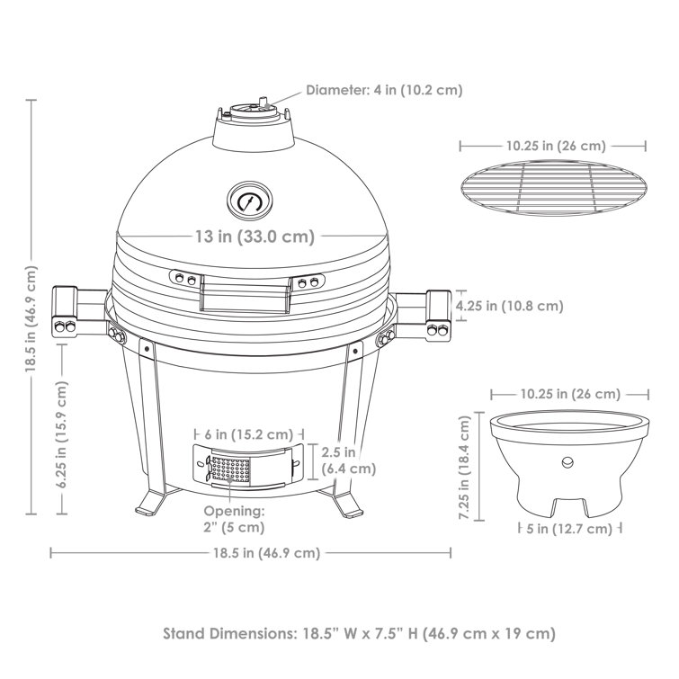 Red Ceramic Tabletop Kamado Charcoal Grill with Smoker