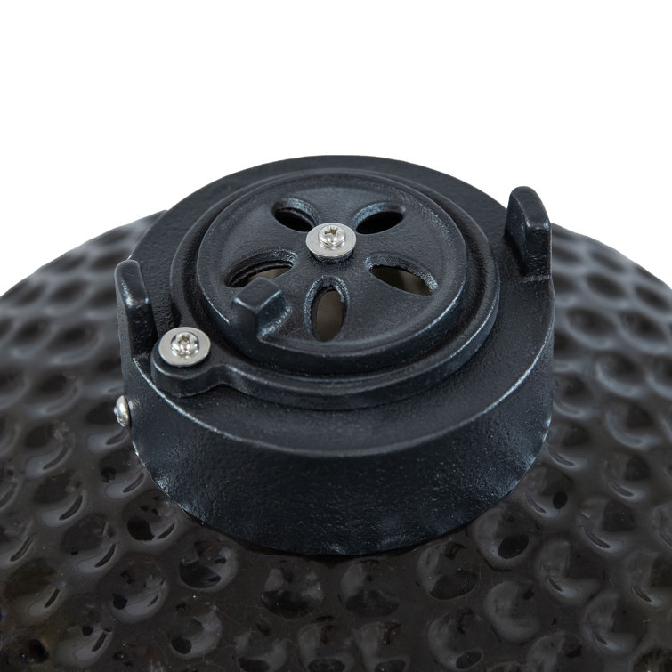 Black Ceramic Kamado Grill with Smoker and Bamboo Side Tables