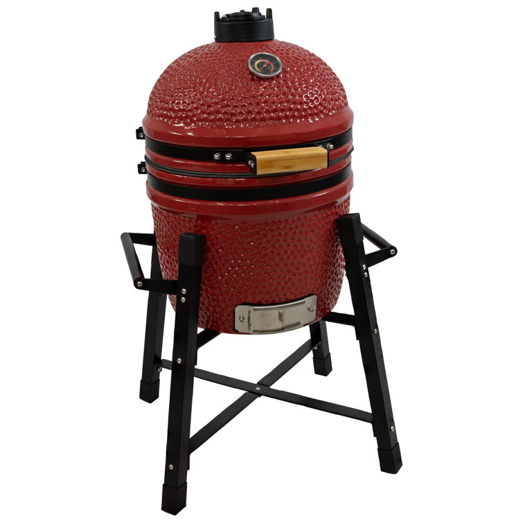 Red Ceramic Kamado Egg Grill with Smoker and Stand