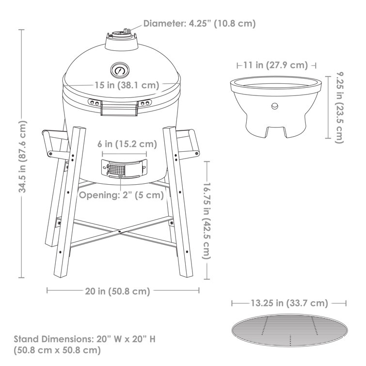 Black Ceramic Kamado Egg Grill with Smoker and Stand