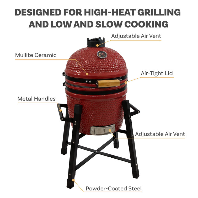 Red Ceramic Kamado Egg Grill with Smoker and Stand