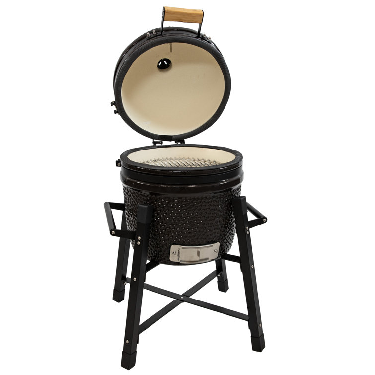Black Ceramic Kamado Egg Grill with Smoker and Stand