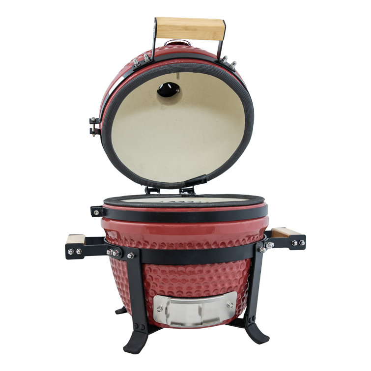 Red Ceramic Tabletop Kamado Charcoal Grill with Smoker