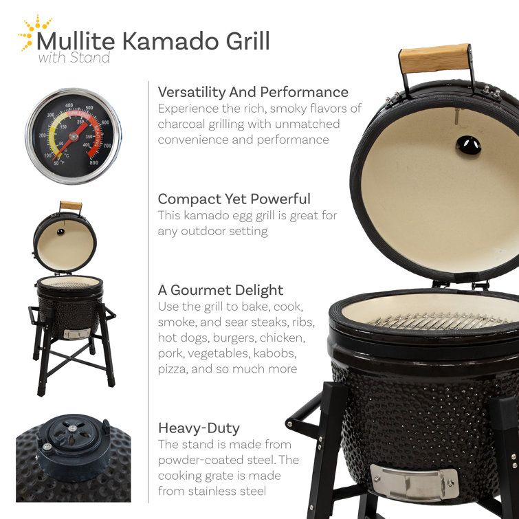 Black Ceramic Kamado Egg Grill with Smoker and Stand