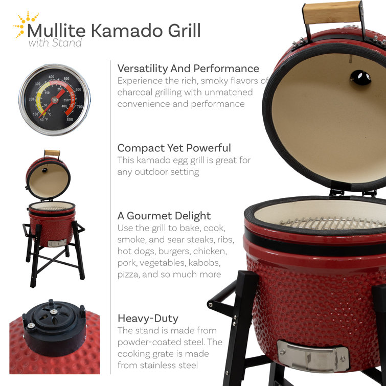 Red Ceramic Kamado Egg Grill with Smoker and Stand