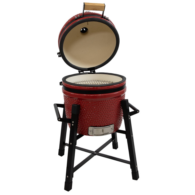 Red Ceramic Kamado Egg Grill with Smoker and Stand