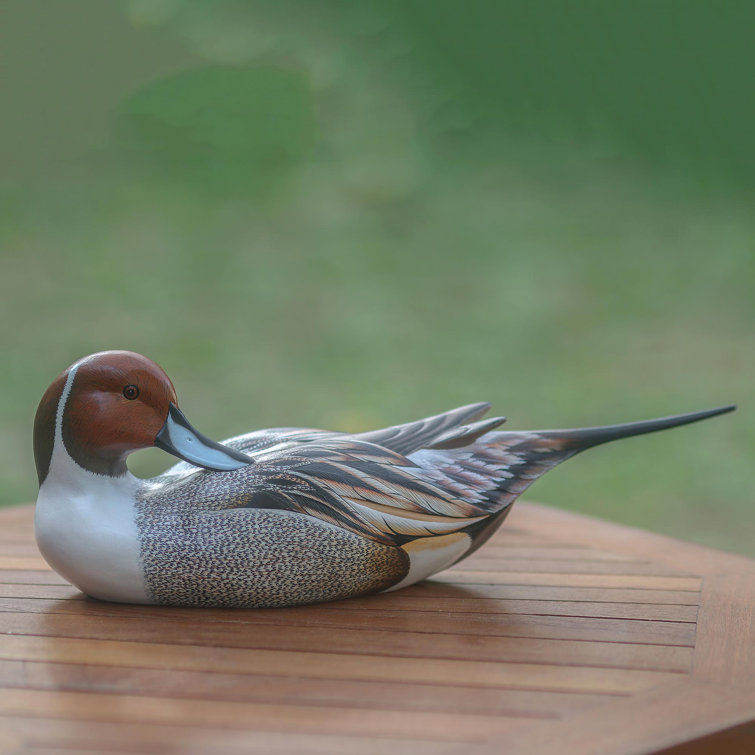 Hand-Painted Albesia Wood Pintail Duck Figurine