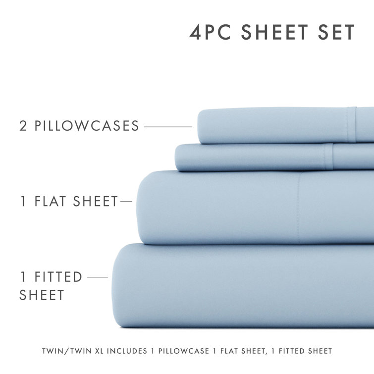 Light Blue King Solid Microfiber 4-Piece Sheet Set