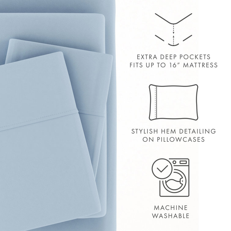 Light Blue King Solid Microfiber 4-Piece Sheet Set