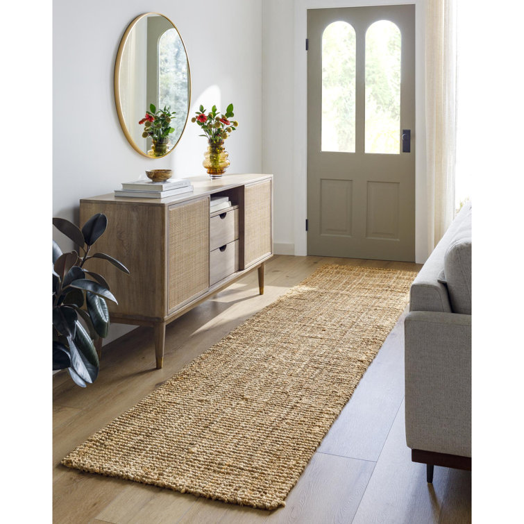 Handmade Ivory and Tan Jute Runner Rug 2'6" x 14'