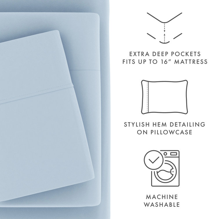 Light Blue Twin XL Microfiber 4-Piece Sheet Set