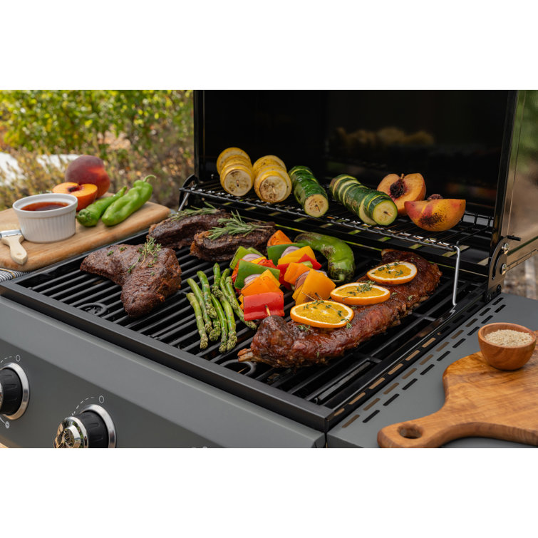 Megamaster Black 3-Burner Propane Gas Grill with Side Tables