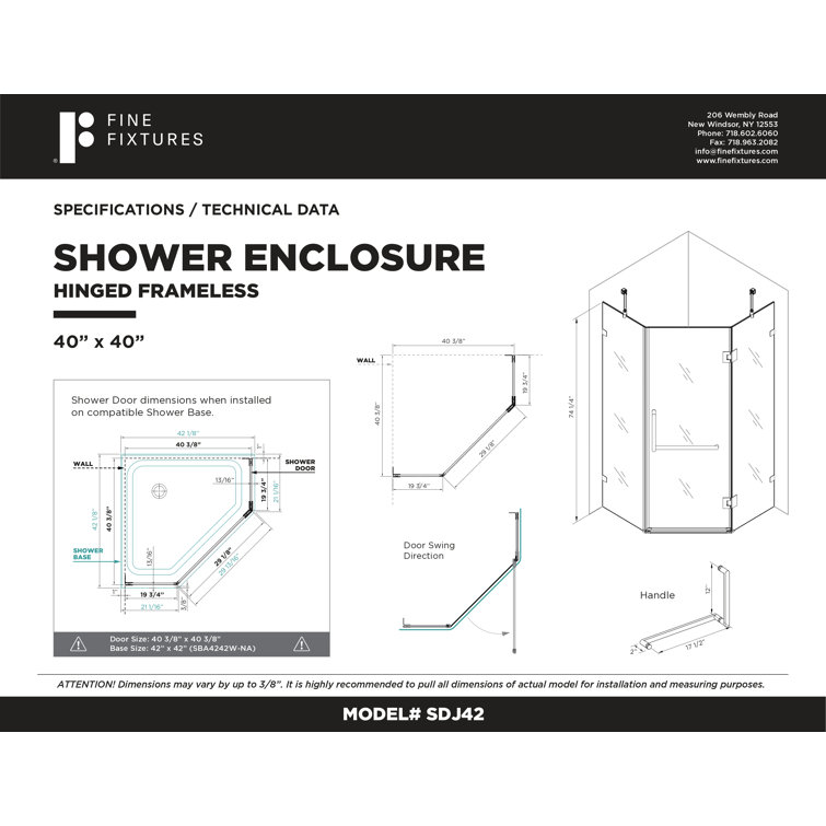 Neo Angle Acrylic Shower Base with Satin Brass Frameless Enclosure