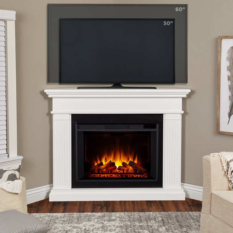 Kennedy 56" White Electric Corner Fireplace with Mantel