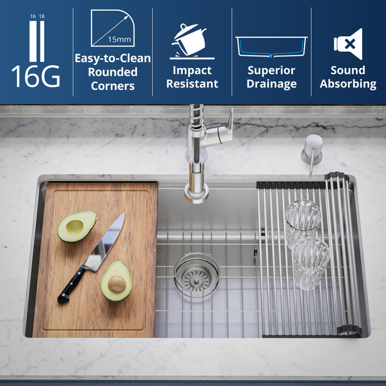 Elite 32'' Stainless Steel Undermount Single Bowl Workstation Sink