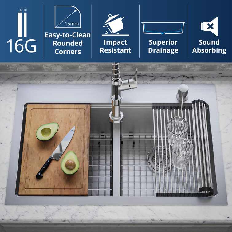 Elite 33'' Double Bowl Stainless Steel Kitchen Sink