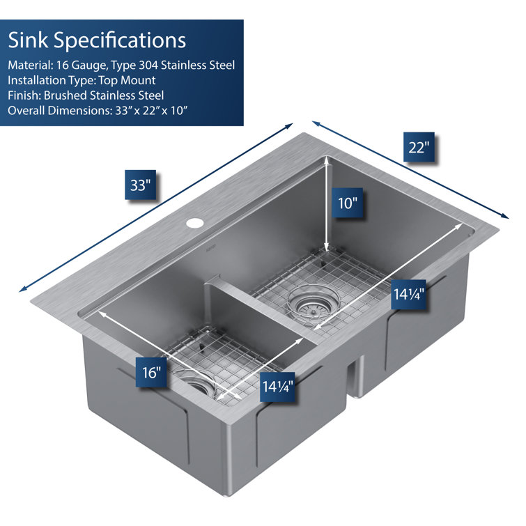 Elite 33'' Double Bowl Stainless Steel Kitchen Sink
