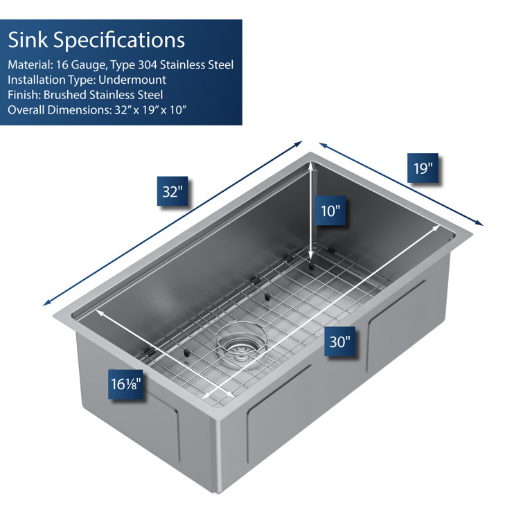 Elite 32'' Stainless Steel Undermount Single Bowl Workstation Sink