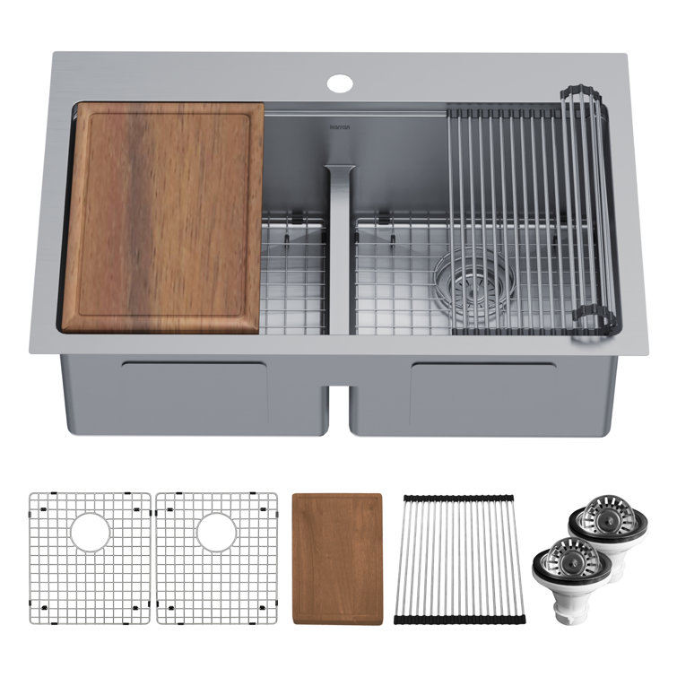 Elite 33'' Double Bowl Stainless Steel Kitchen Sink