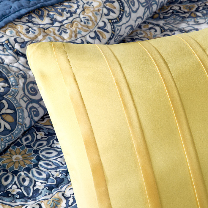 Blue and Yellow Bohemian Reversible Queen Quilt Set
