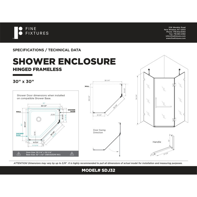 32" Polished Chrome Frameless Tempered Glass Neo Angle Shower Enclosure