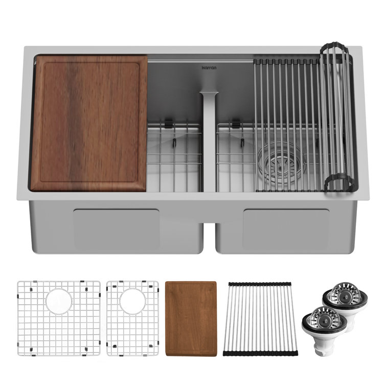 Elite 32'' Double Bowl Stainless Steel Undermount Kitchen Sink