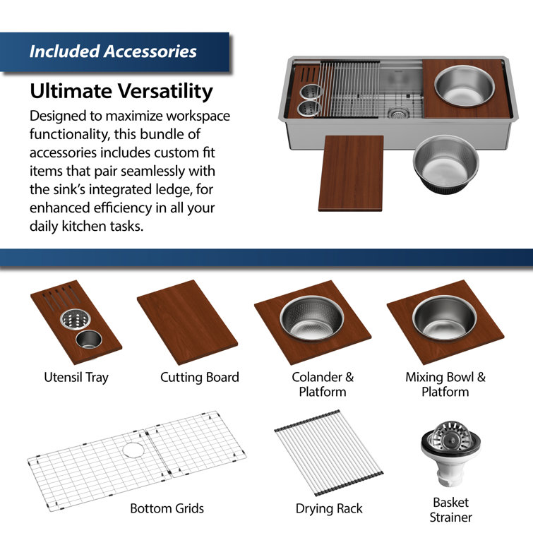 Elite 45'' Stainless Steel Farmhouse Workstation Sink