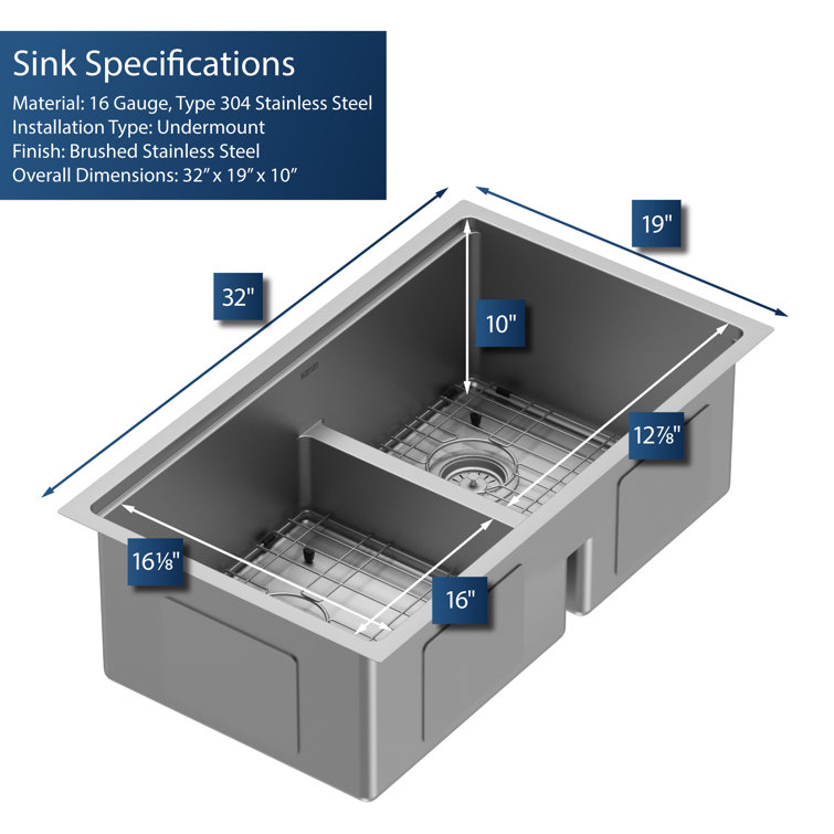 Elite 32'' Double Bowl Stainless Steel Undermount Kitchen Sink
